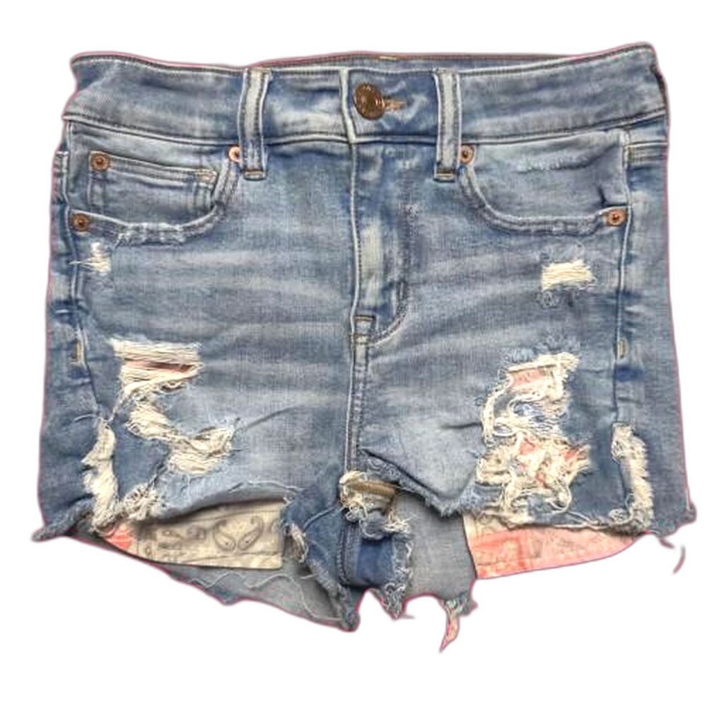 American Eagle Hi-Rise Shortie Denim Cutoff Shorts Women’s 4 Distressed